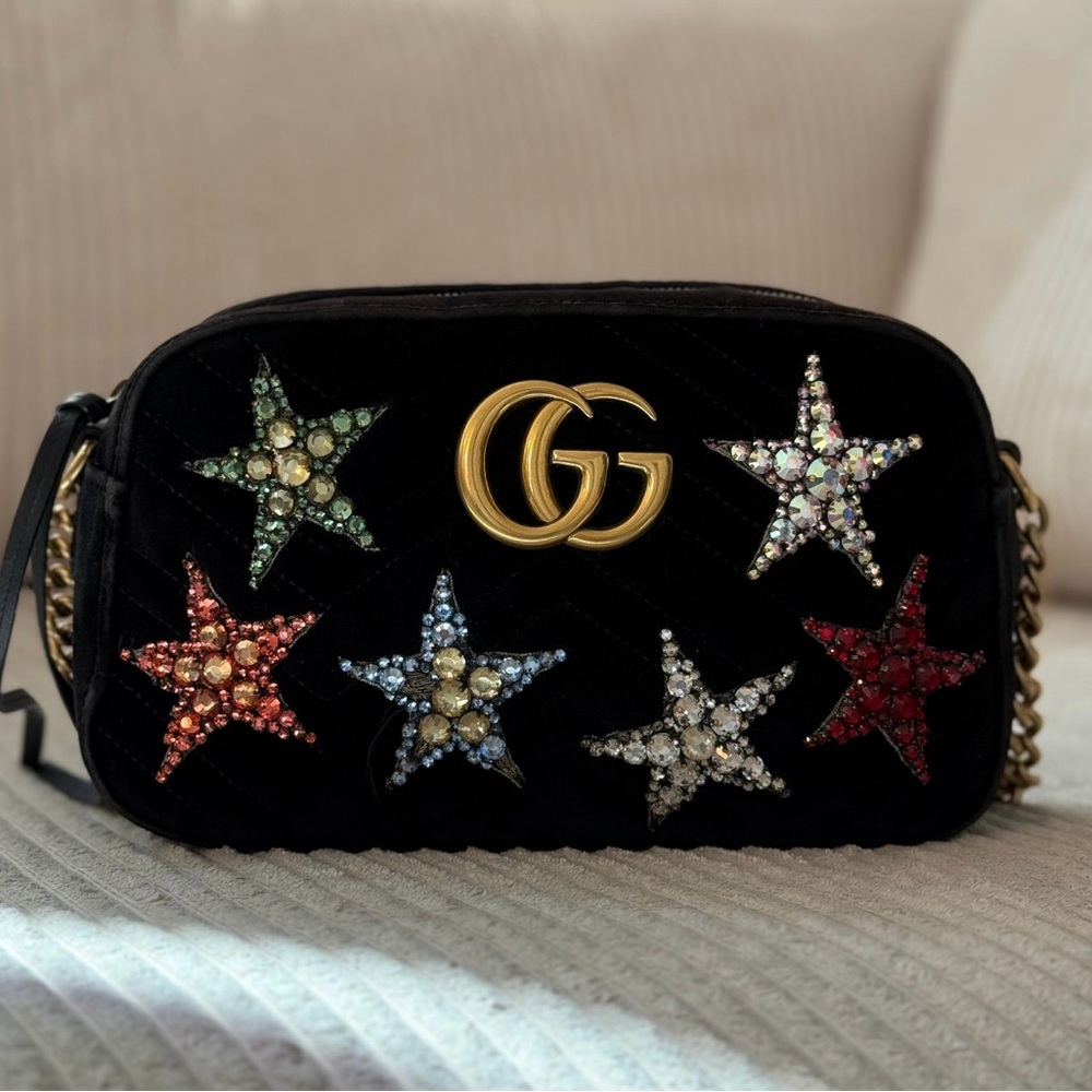 Gucci Velvet Matelasse Crystal Star Crossbody